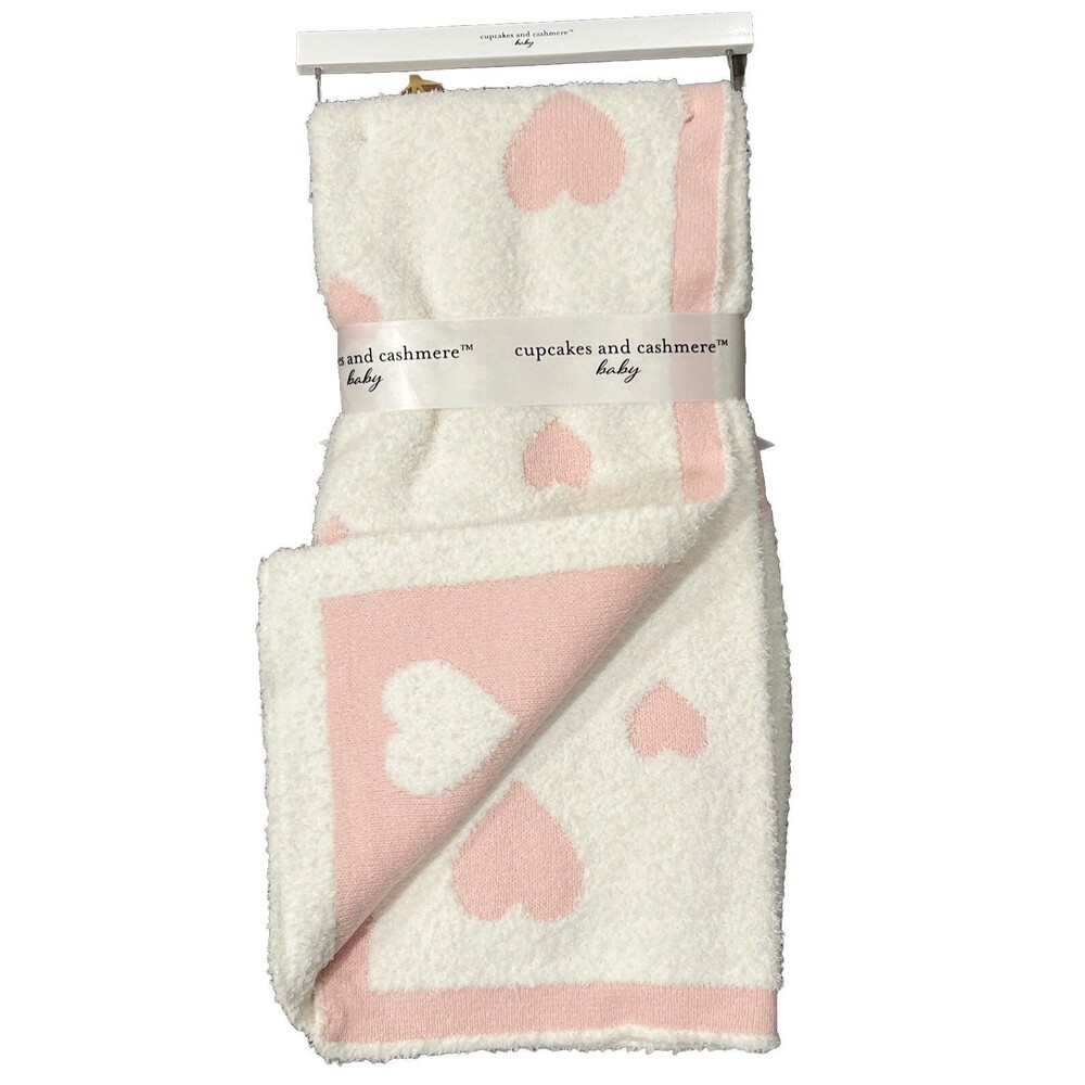 Cupcakes and Cashmere Baby Girl Blanket Pink White Hearts Reversibile Soft Cozy